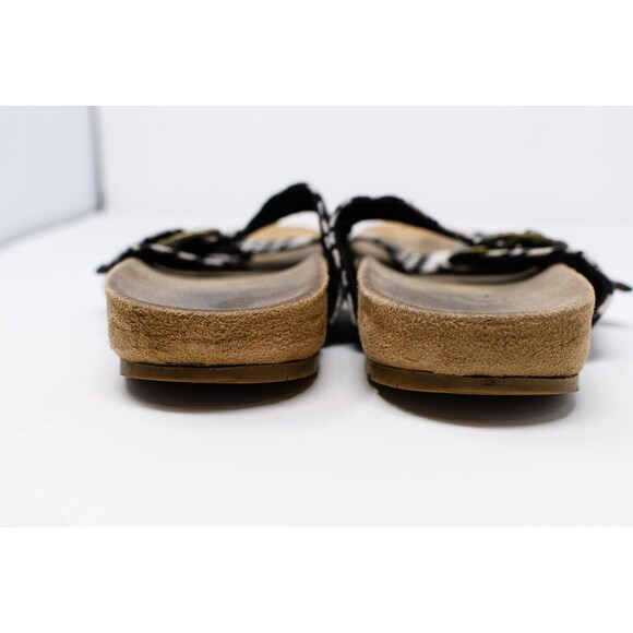 Minnetonka Double Strap Sandals Womens 8 Black White Buckle Slip On Slides aztec - Picture 4 of 7